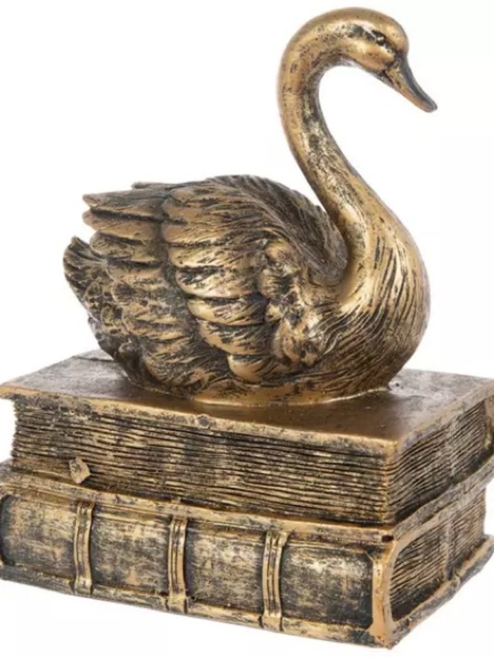 (2) Gold Swan Sitting On Books Figurine
